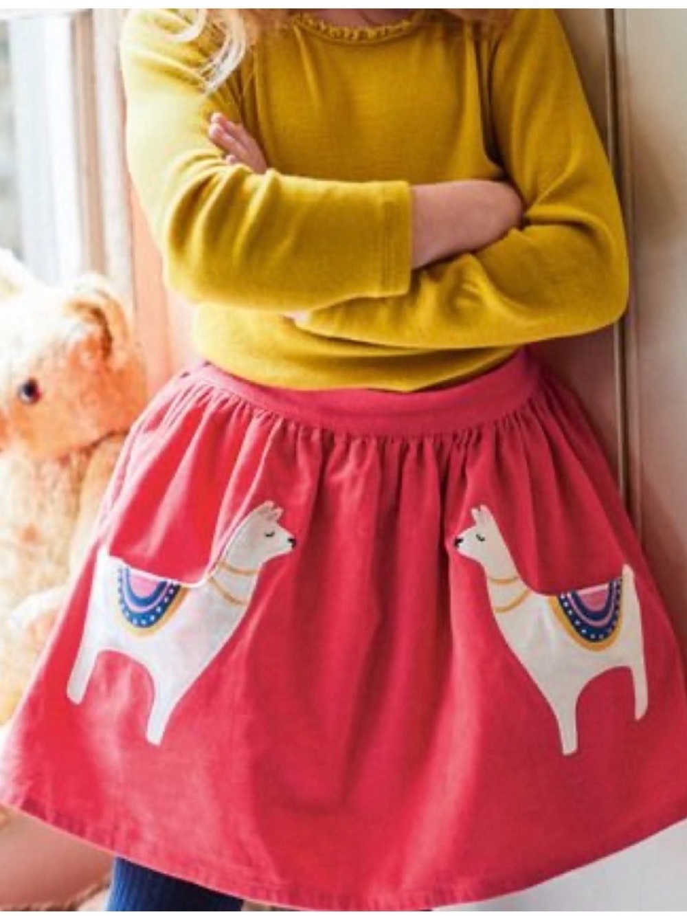 Mini Boden Pink Corduroy Llama Pocket Skirt Girls 4-5Y